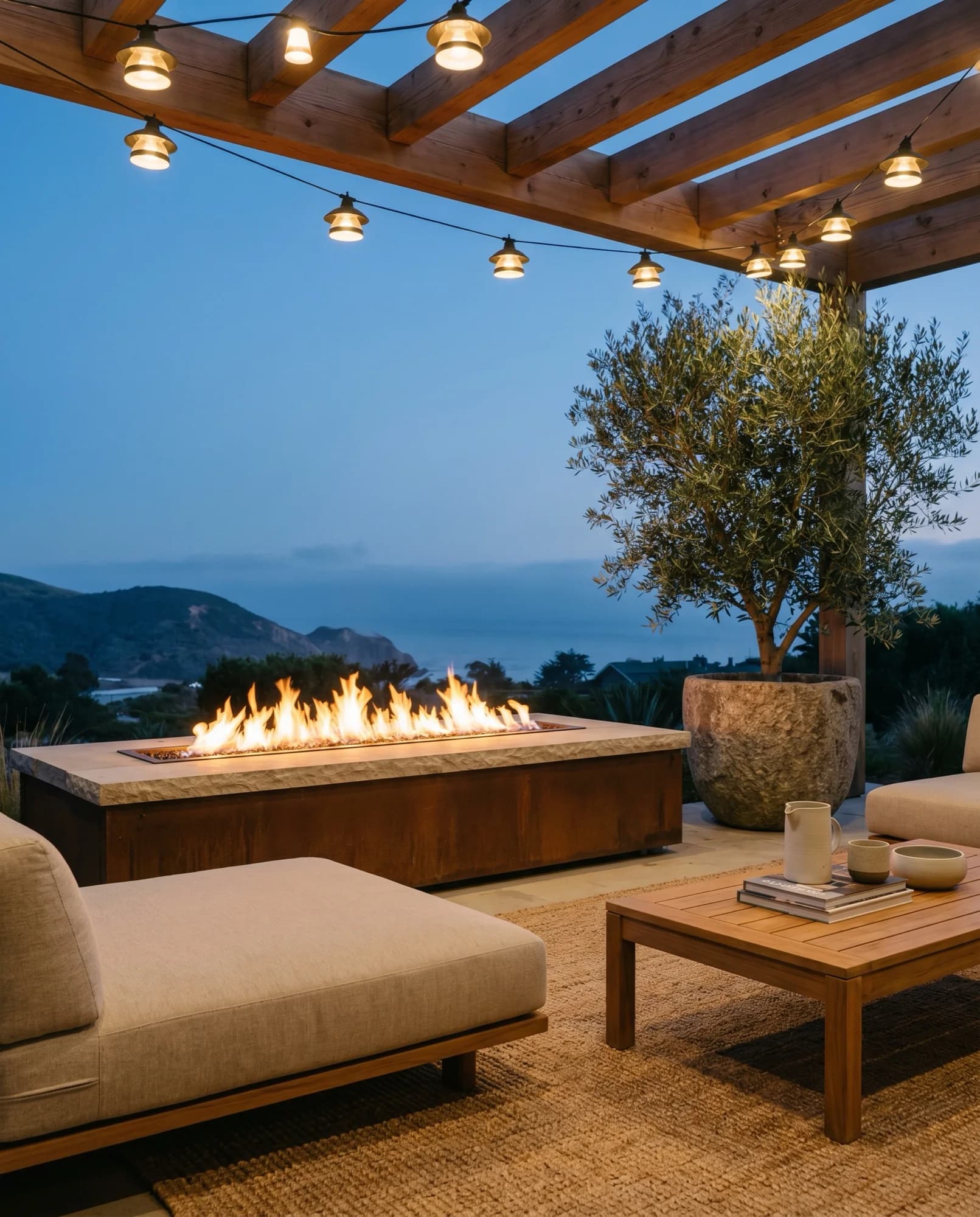 Mediterranean courtyard with sculptural composition and signature features