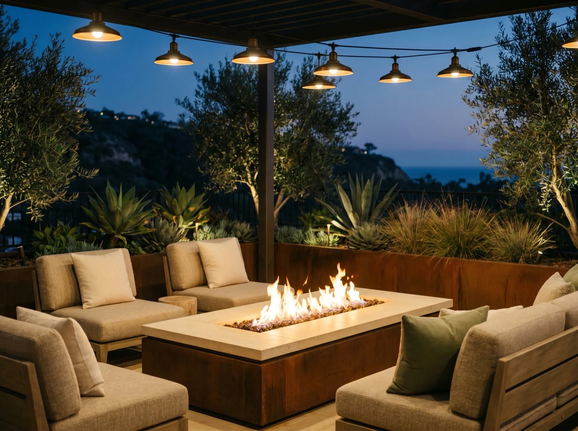 Evening garden with ambient lighting and sound